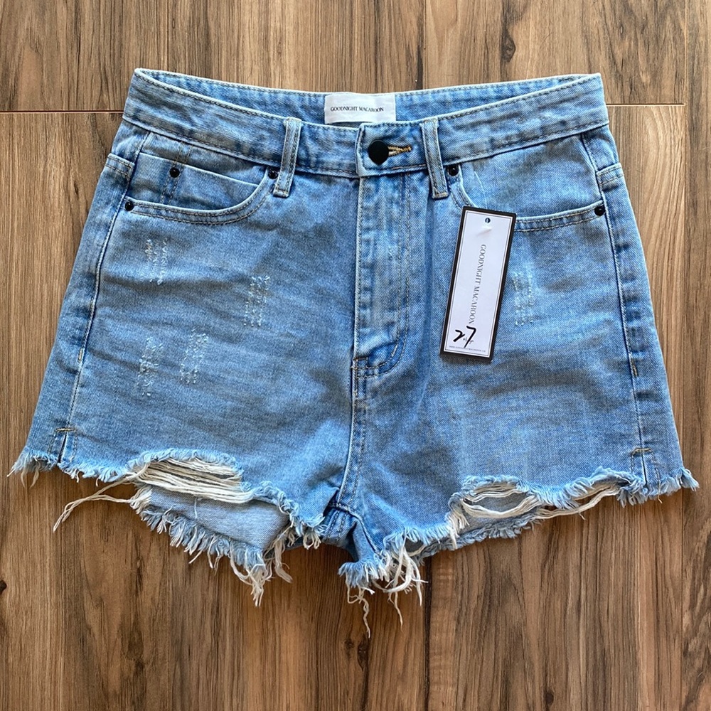 NEW Goodnight Macaroon Womens Jean Shorts Size 27 Light Wash Cut Off High Rise